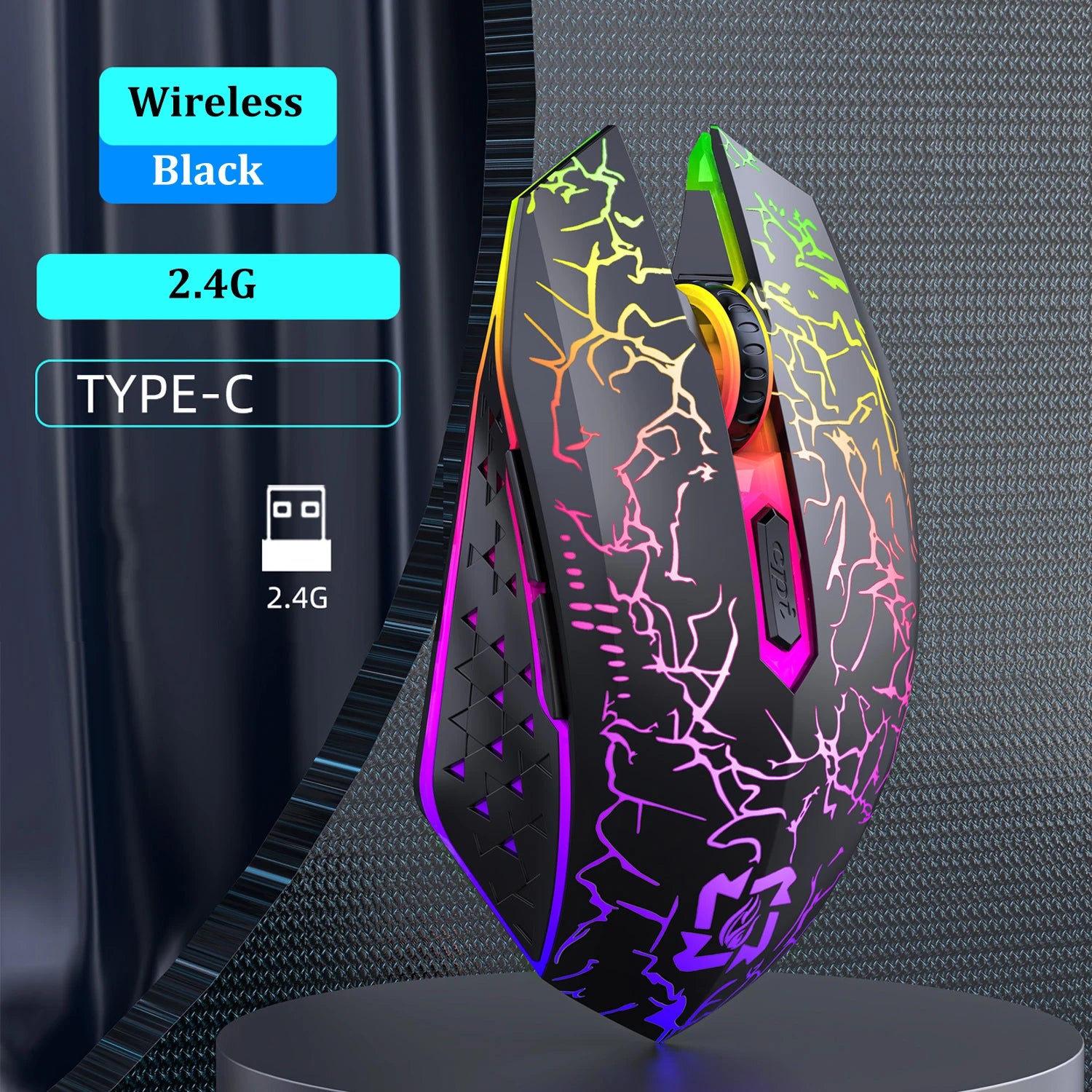 PowerGo Spectrum — עכבר RGB אלחוטי | Bluetooth · 2.4G · שקט