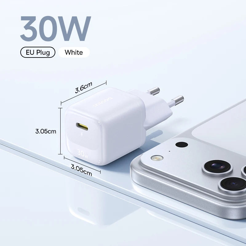 Baseus GaN Mini 30W — מטען קיר קומפקטי | USB-C PD · Quick Charge