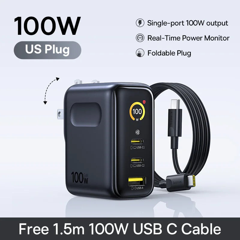 Baseus GaN 100W — מטען קיר מקצועי | ‏2×USB-C · USB-A · PD 3.0