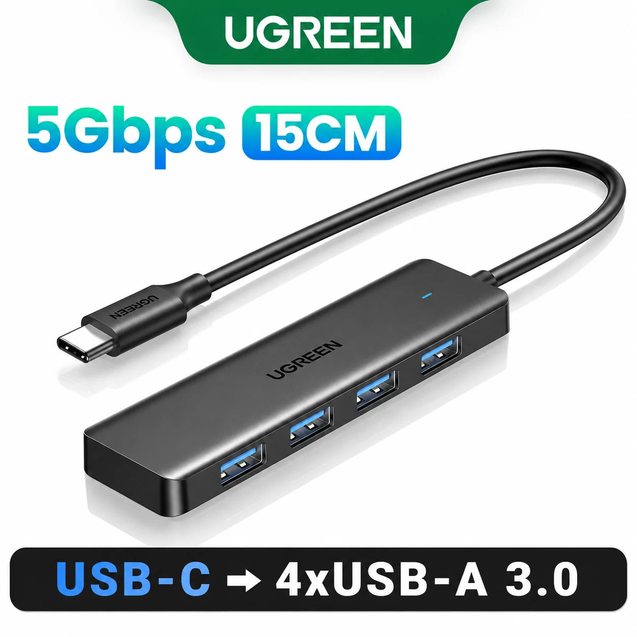 UGREEN Hub 4-Port — מפצל USB 3.0 מקצועי | 4 יציאות · 5Gbps