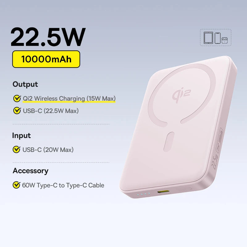 Baseus Qi2 — מטען נייד מגנטי אלחוטי 10,000mAh | ‏15W · תואם MagSafe