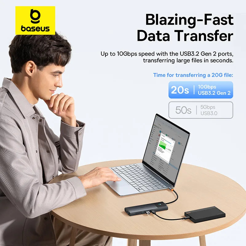 Baseus Dock Pro — תחנת עגינה USB-C עד 13-in-1 | HDMI 8K · PD 100W · RJ45