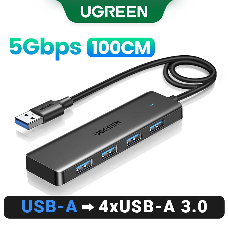 UGREEN Hub 4-Port — מפצל USB 3.0 מקצועי | 4 יציאות · 5Gbps