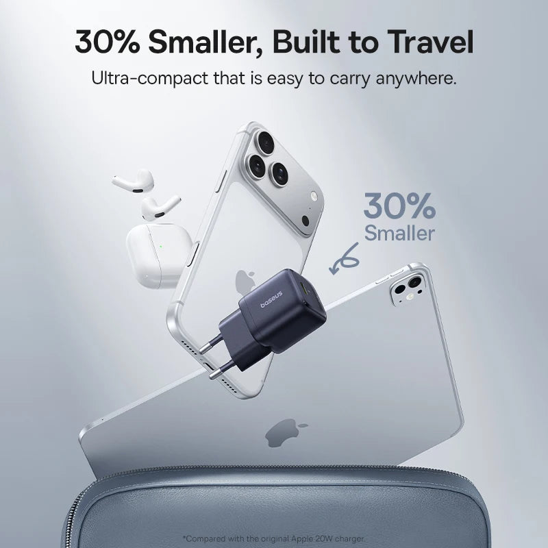 Baseus GaN Mini 30W — מטען קיר קומפקטי | USB-C PD · Quick Charge
