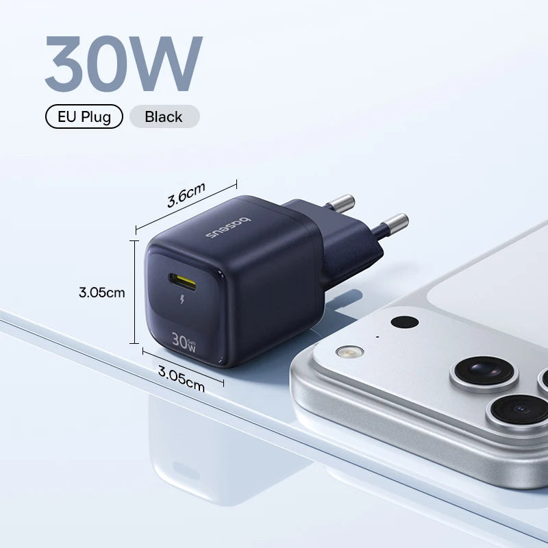 Baseus GaN Mini 30W — מטען קיר קומפקטי | USB-C PD · Quick Charge