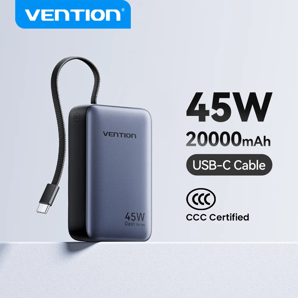 Vention Power Bank 20,000mAh — טעינה מהירה 45W | USB-C PD