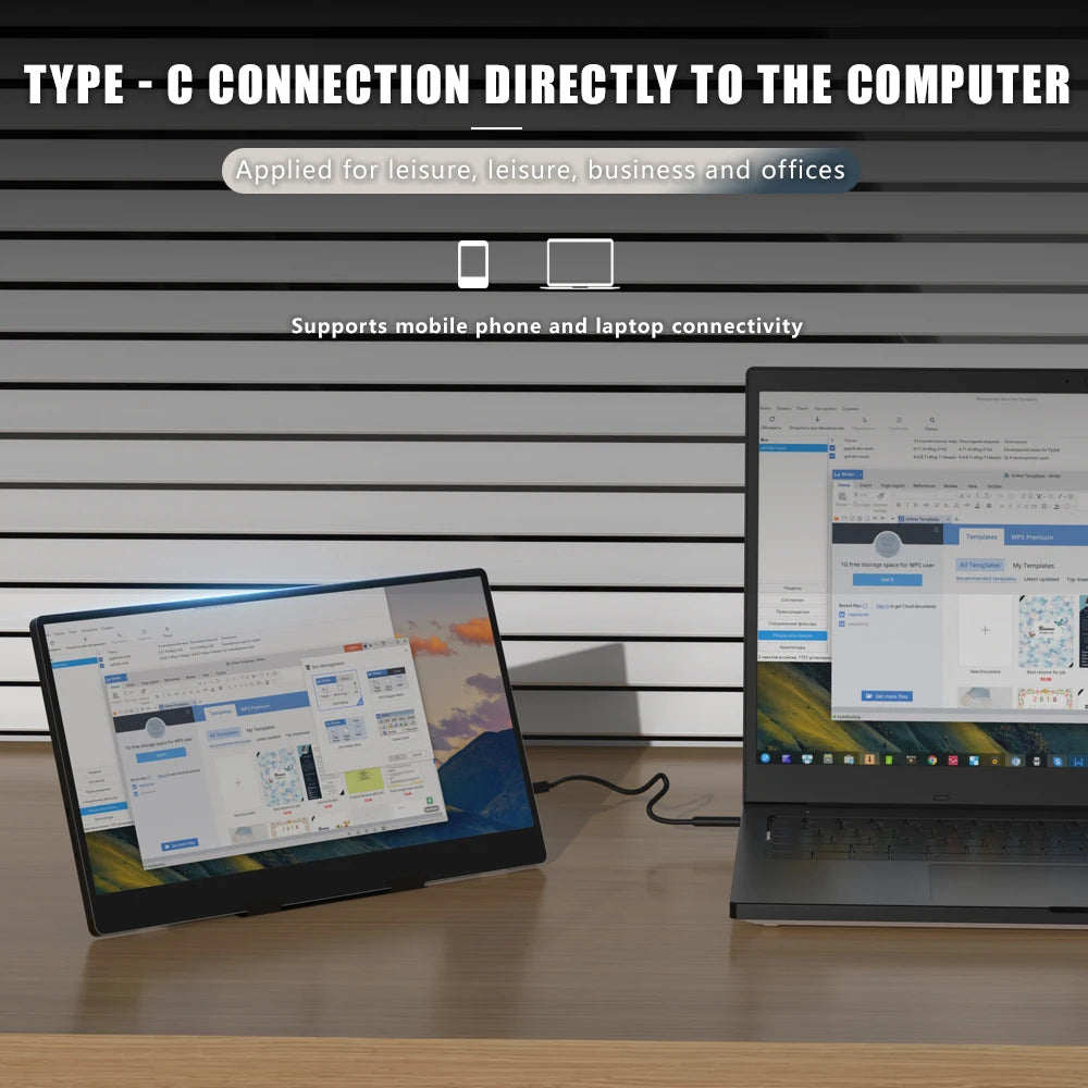 MUCAI 14″ — מסך נייד Full HD | חיבור USB-C יחיד · פרופיל דק