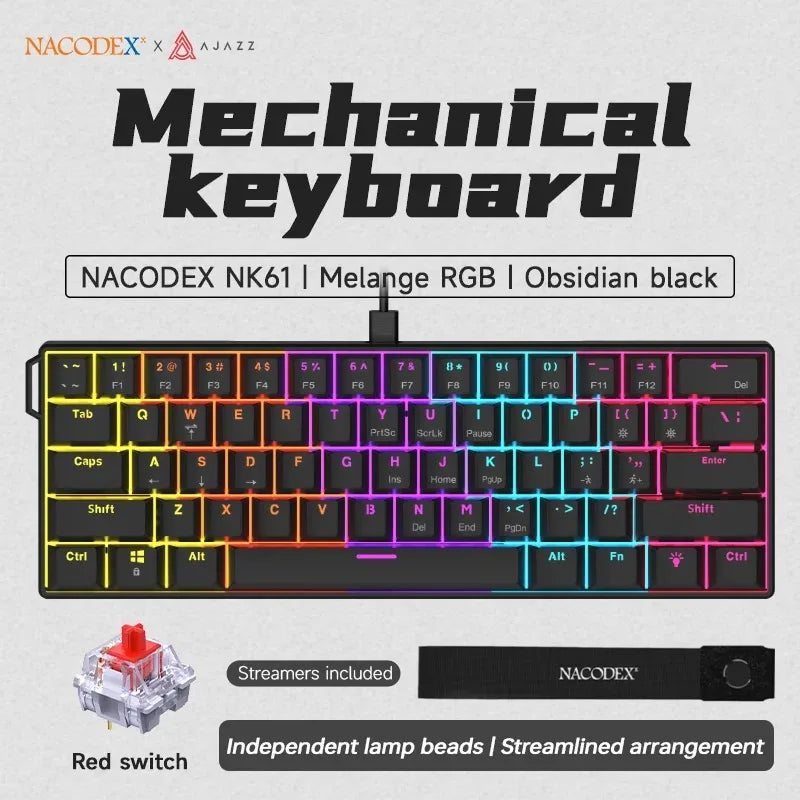 AJAZZ NK61 — מקלדת מכנית קומפקטית 60% | Hot-Swap · RGB