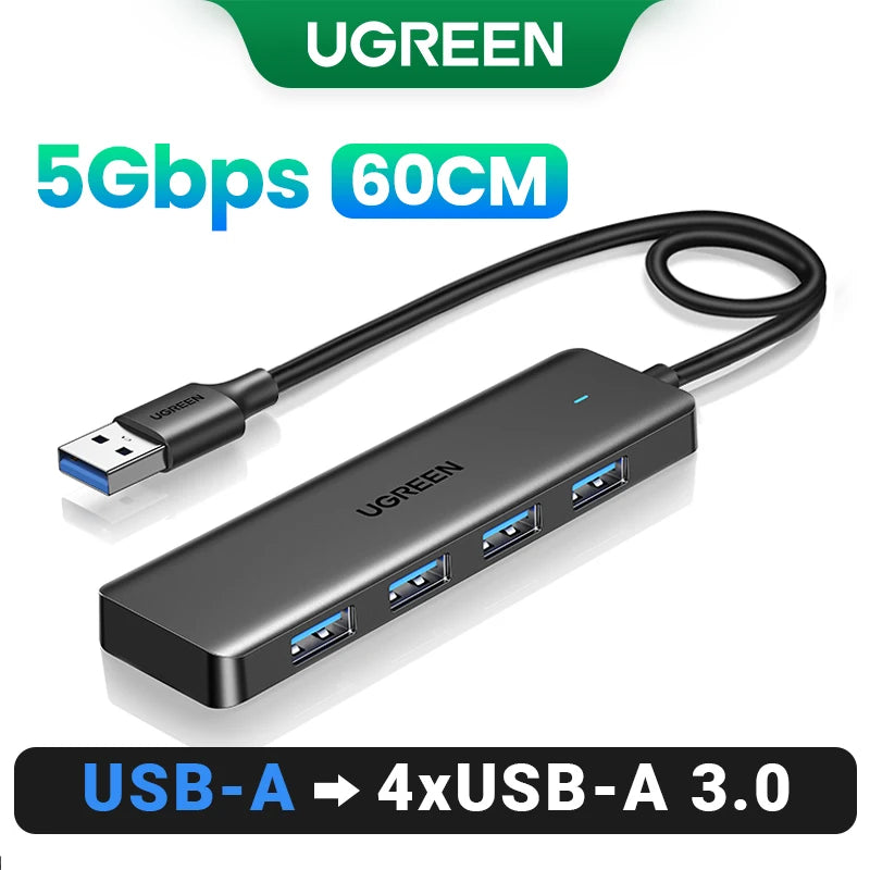 UGREEN Hub 4-Port — מפצל USB 3.0 מקצועי | 4 יציאות · 5Gbps