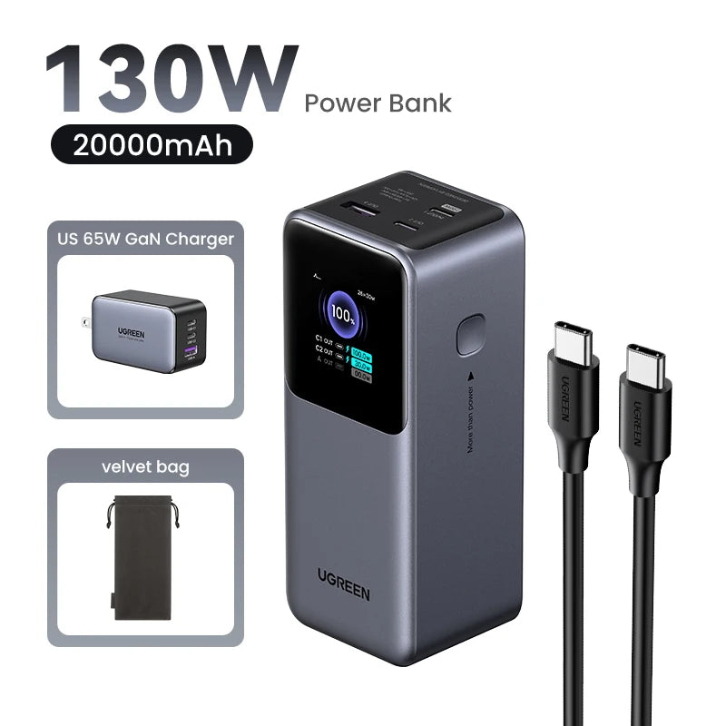 UGREEN Nexode 200W — מטען נייד פרימיום 25,000mAh | תצוגה חכמה · USB-C PD