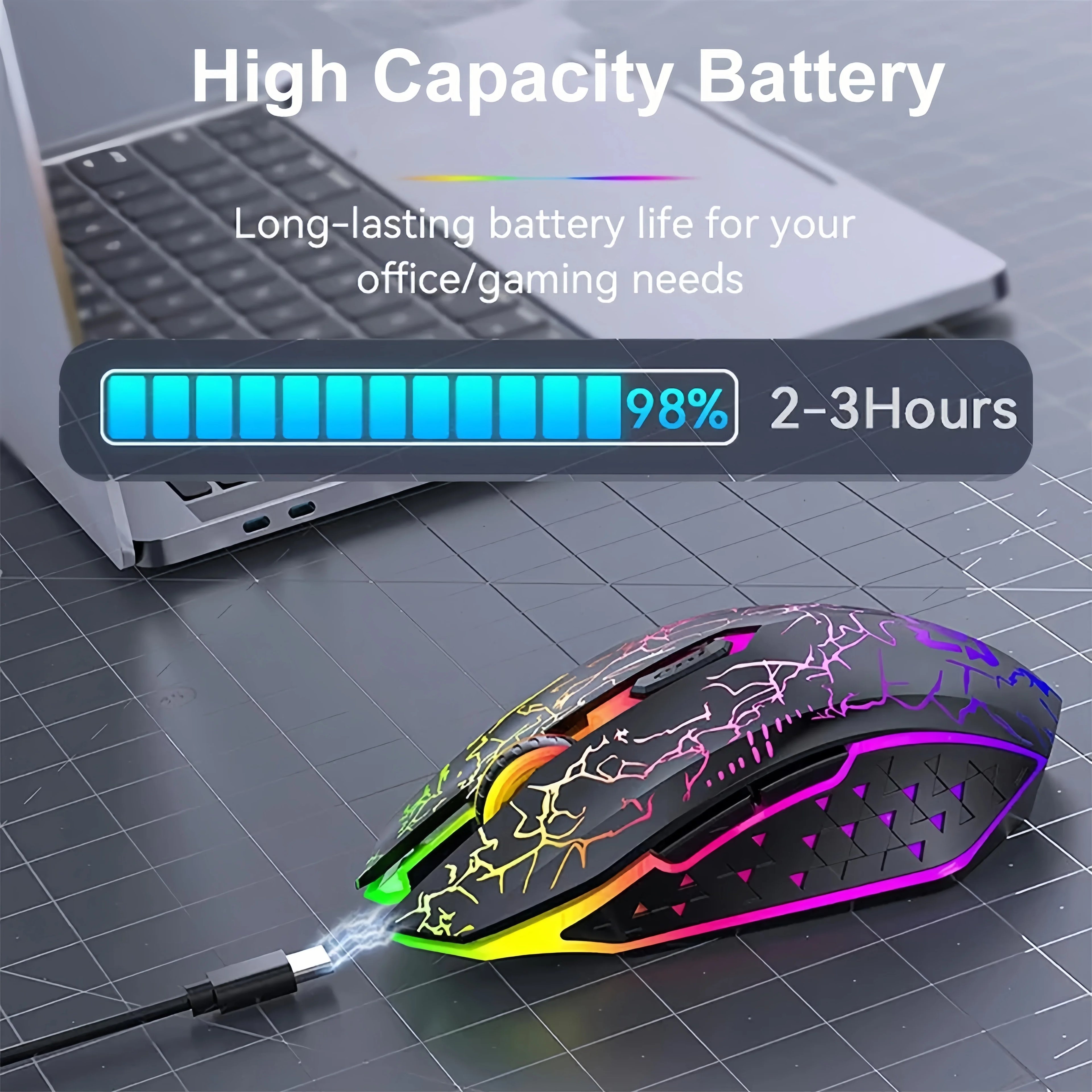PowerGo Spectrum — עכבר RGB אלחוטי | Bluetooth · 2.4G · שקט
