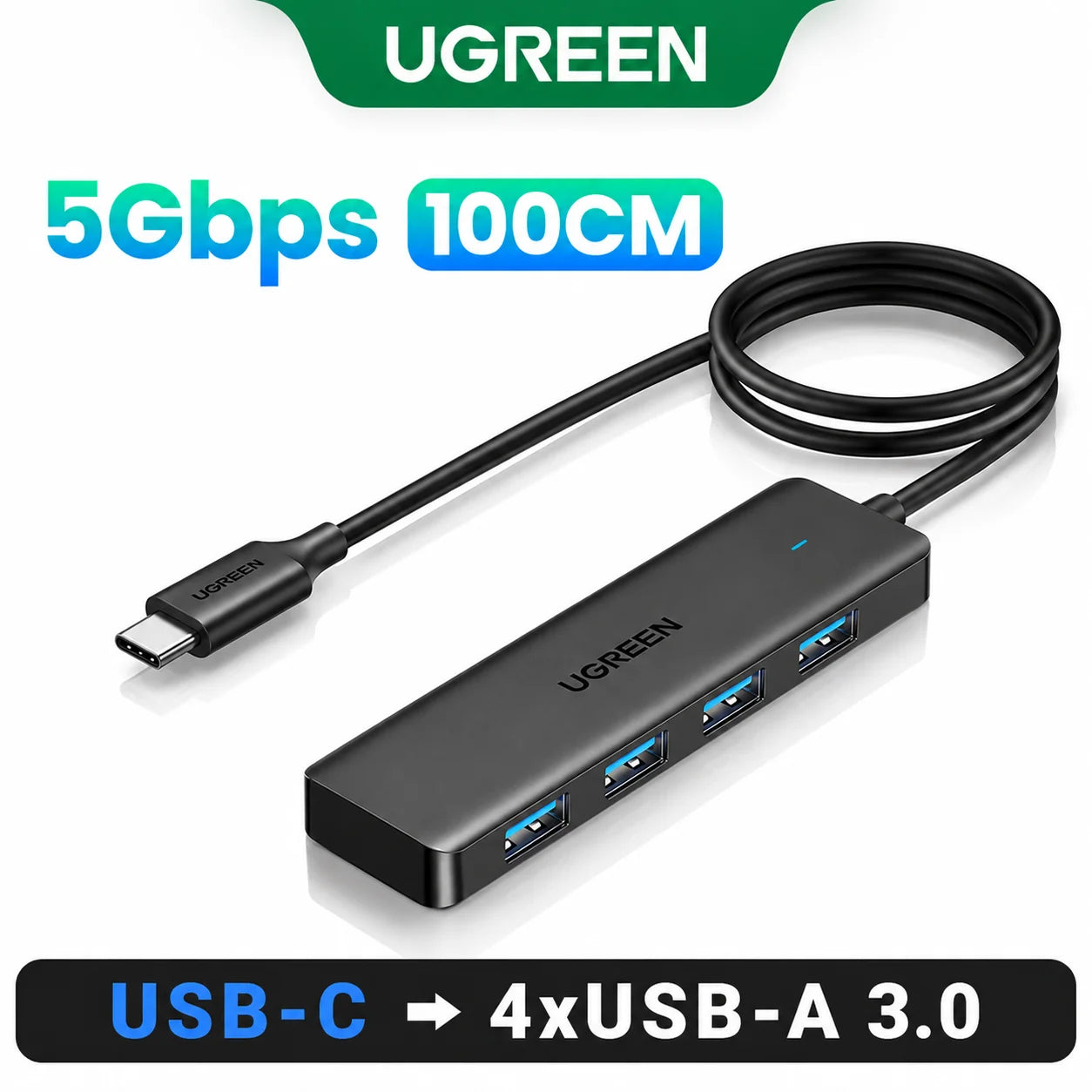 UGREEN Hub 4-Port — מפצל USB 3.0 מקצועי | 4 יציאות · 5Gbps