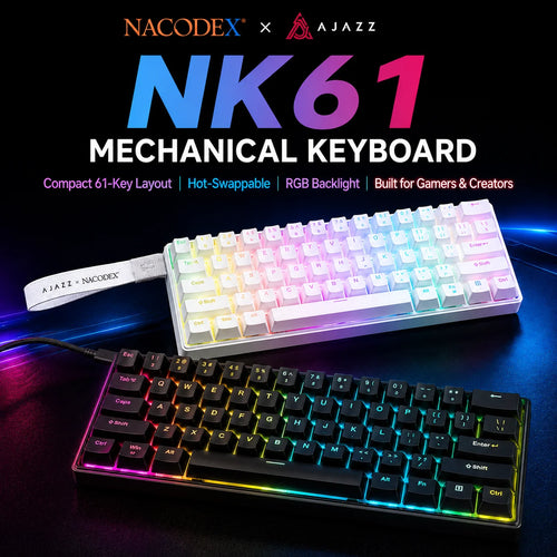 AJAZZ NK61 — מקלדת מכנית קומפקטית 60% | Hot-Swap · RGB