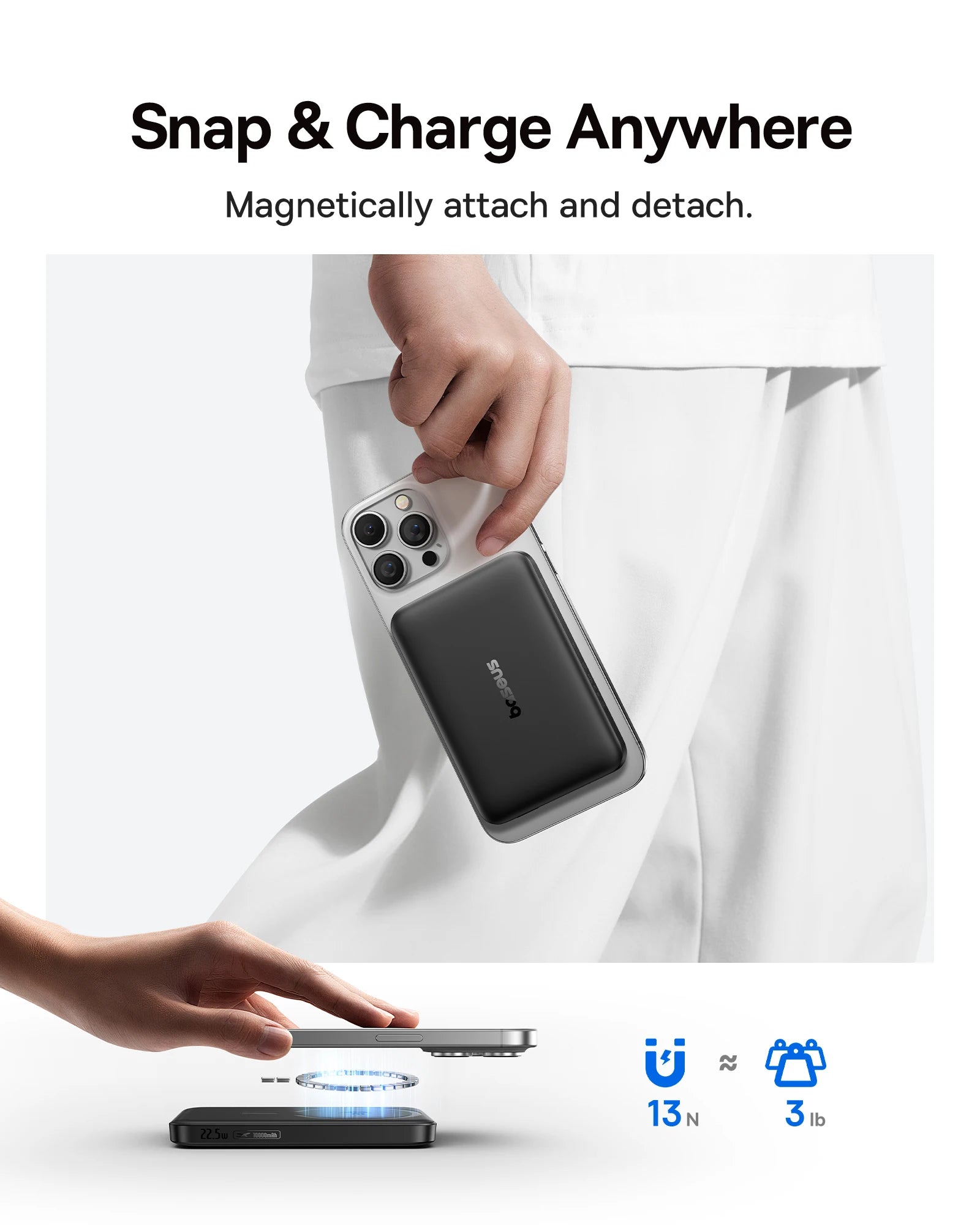 Baseus Qi2 — מטען נייד מגנטי אלחוטי 10,000mAh | ‏15W · תואם MagSafe