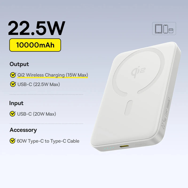 Baseus Qi2 — מטען נייד מגנטי אלחוטי 10,000mAh | ‏15W · תואם MagSafe