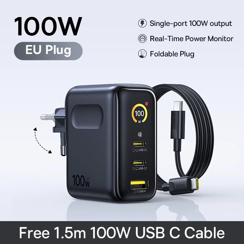 Baseus GaN 100W — מטען קיר מקצועי | ‏2×USB-C · USB-A · PD 3.0