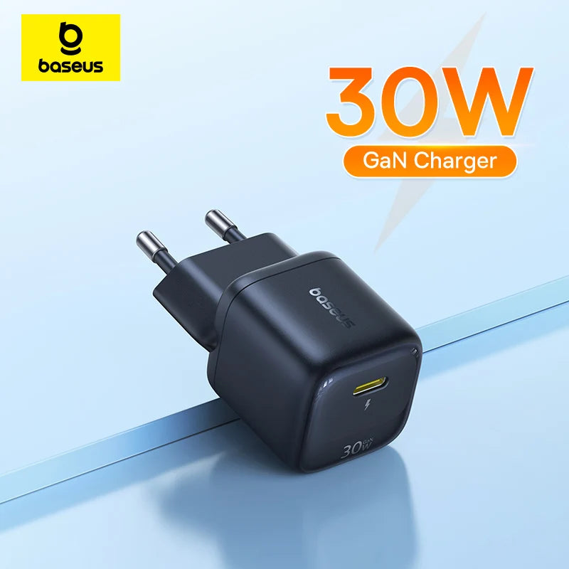 Baseus GaN Mini 30W — מטען קיר קומפקטי | USB-C PD · Quick Charge