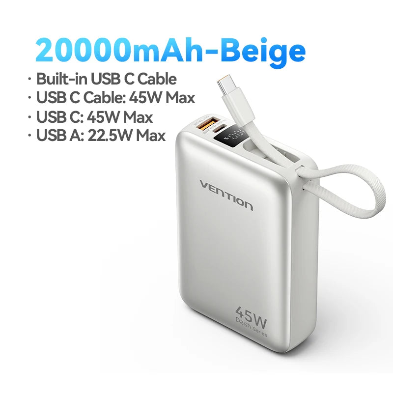 Vention Power Bank 20,000mAh — טעינה מהירה 45W | USB-C PD