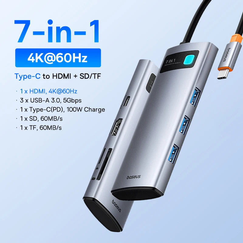 Baseus Dock Pro — תחנת עגינה USB-C עד 13-in-1 | HDMI 8K · PD 100W · RJ45