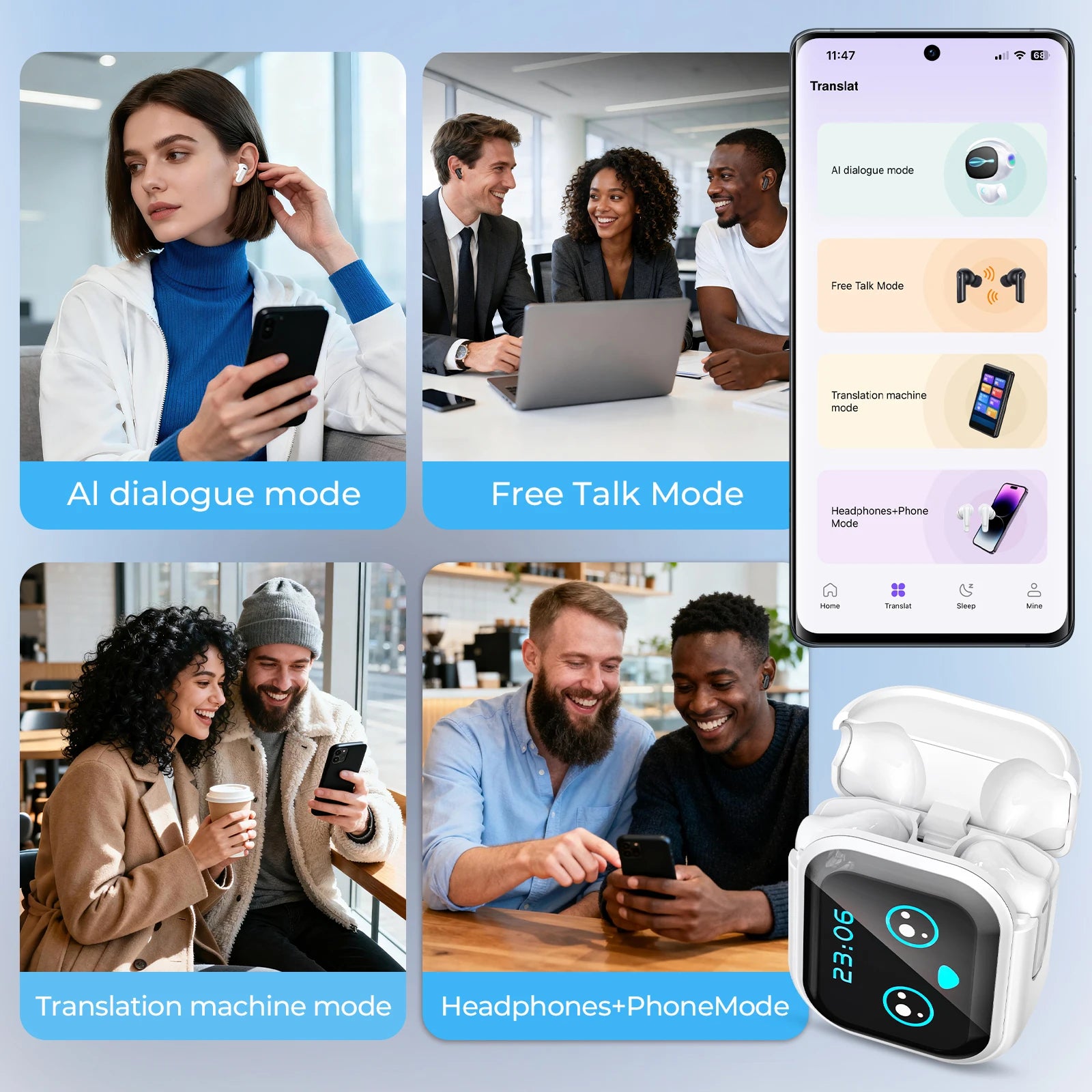HTC NE20 — אוזניות אלחוטיות פרימיום | מסך מגע · תרגום סימולטני AI