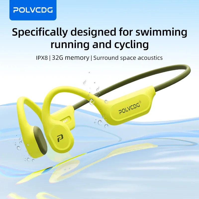 POLVCDG X9 — אוזניות הולכת עצם לשחייה | IPX8 · נגן MP3 מובנה 32GB