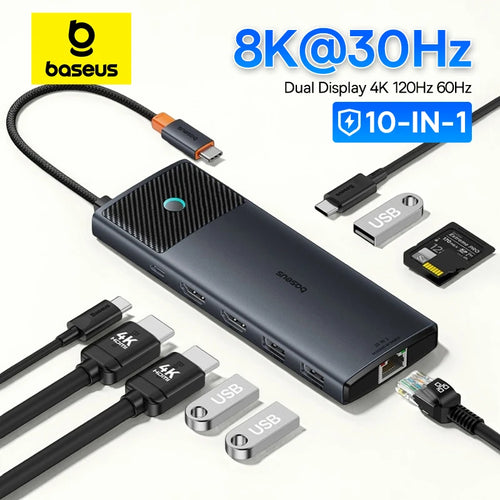 Baseus Dock Pro — תחנת עגינה USB-C עד 13-in-1 | HDMI 8K · PD 100W · RJ45