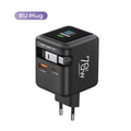 PowerGo Retract 70W — מטען קיר GaN עם כבל נשלף מובנה | 3 יציאות