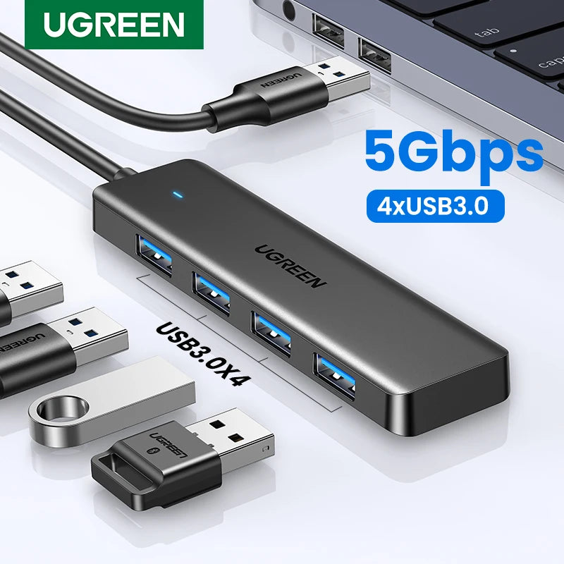 UGREEN Hub 4-Port — מפצל USB 3.0 מקצועי | 4 יציאות · 5Gbps