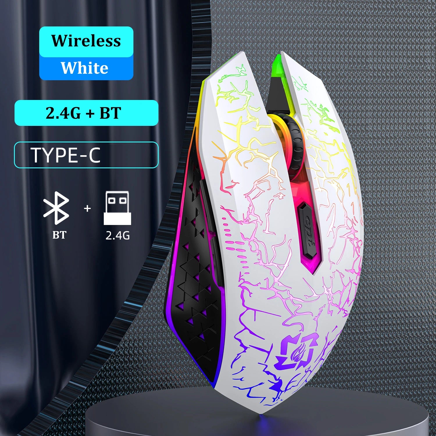 PowerGo Spectrum — עכבר RGB אלחוטי | Bluetooth · 2.4G · שקט