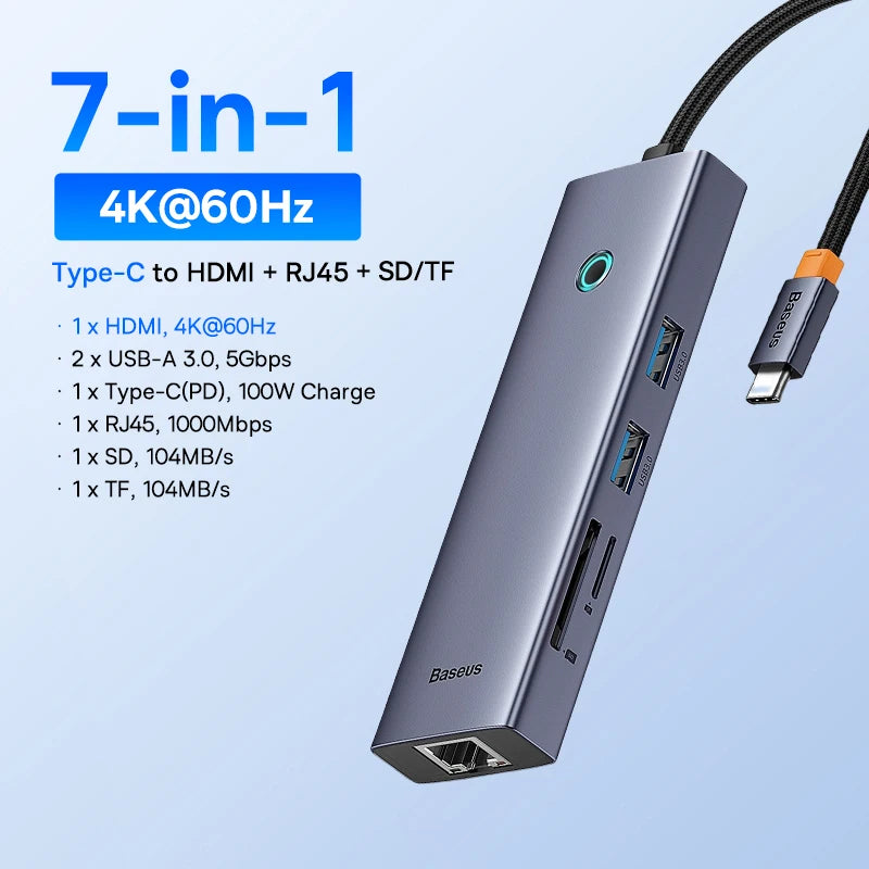 Baseus Dock Pro — תחנת עגינה USB-C עד 13-in-1 | HDMI 8K · PD 100W · RJ45
