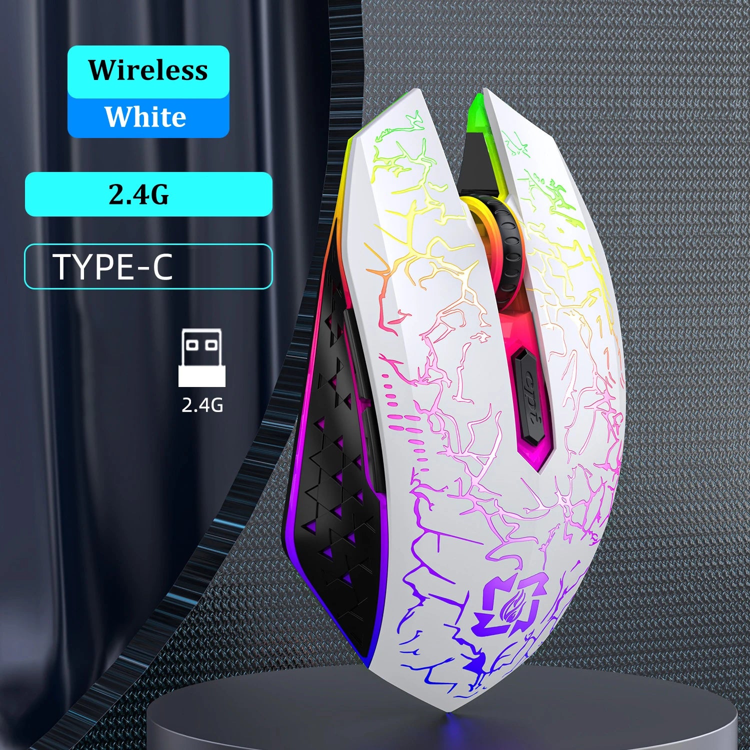 PowerGo Spectrum — עכבר RGB אלחוטי | Bluetooth · 2.4G · שקט