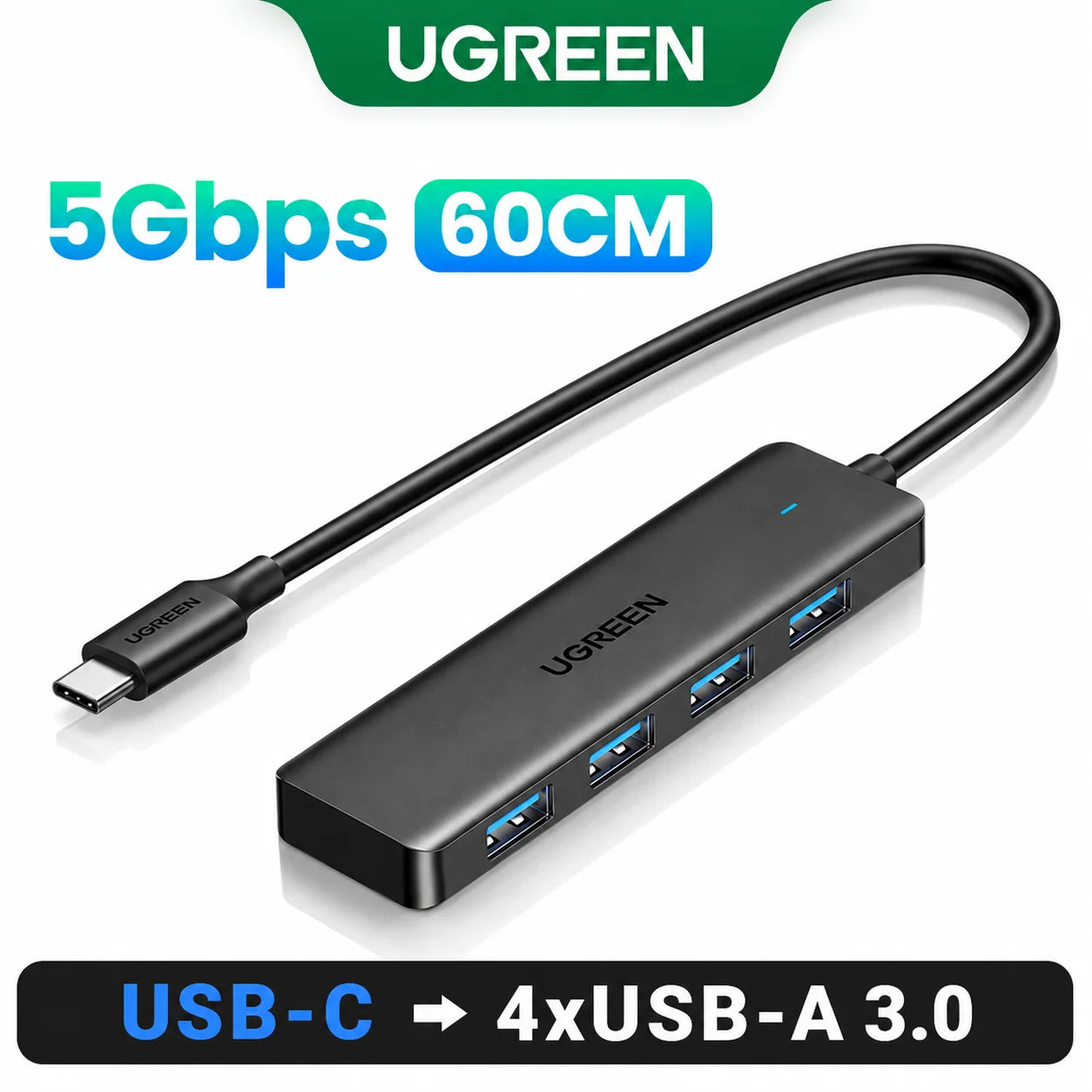 UGREEN Hub 4-Port — מפצל USB 3.0 מקצועי | 4 יציאות · 5Gbps