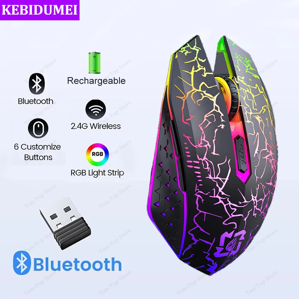 PowerGo Spectrum — עכבר RGB אלחוטי | Bluetooth · 2.4G · שקט