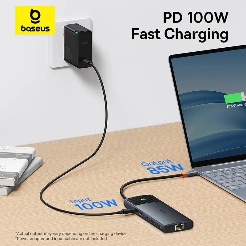 Baseus Dock Pro — תחנת עגינה USB-C עד 13-in-1 | HDMI 8K · PD 100W · RJ45