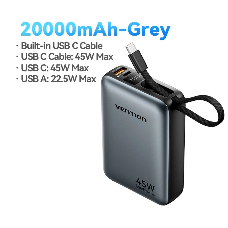 Vention Power Bank 20,000mAh — טעינה מהירה 45W | USB-C PD