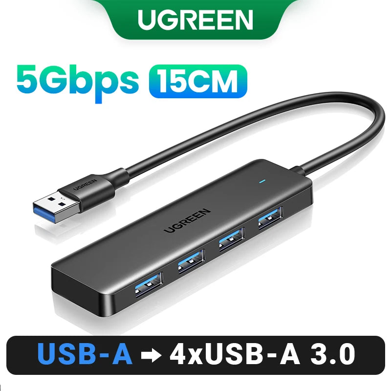UGREEN Hub 4-Port — מפצל USB 3.0 מקצועי | 4 יציאות · 5Gbps
