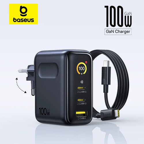 Baseus GaN 100W — מטען קיר מקצועי | ‏2×USB-C · USB-A · PD 3.0
