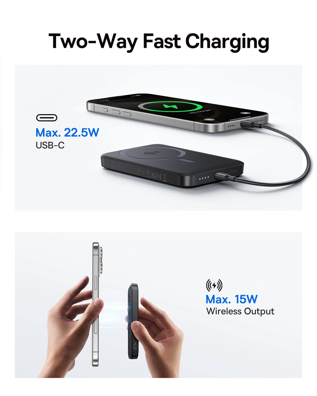 Baseus Qi2 — מטען נייד מגנטי אלחוטי 10,000mAh | ‏15W · תואם MagSafe