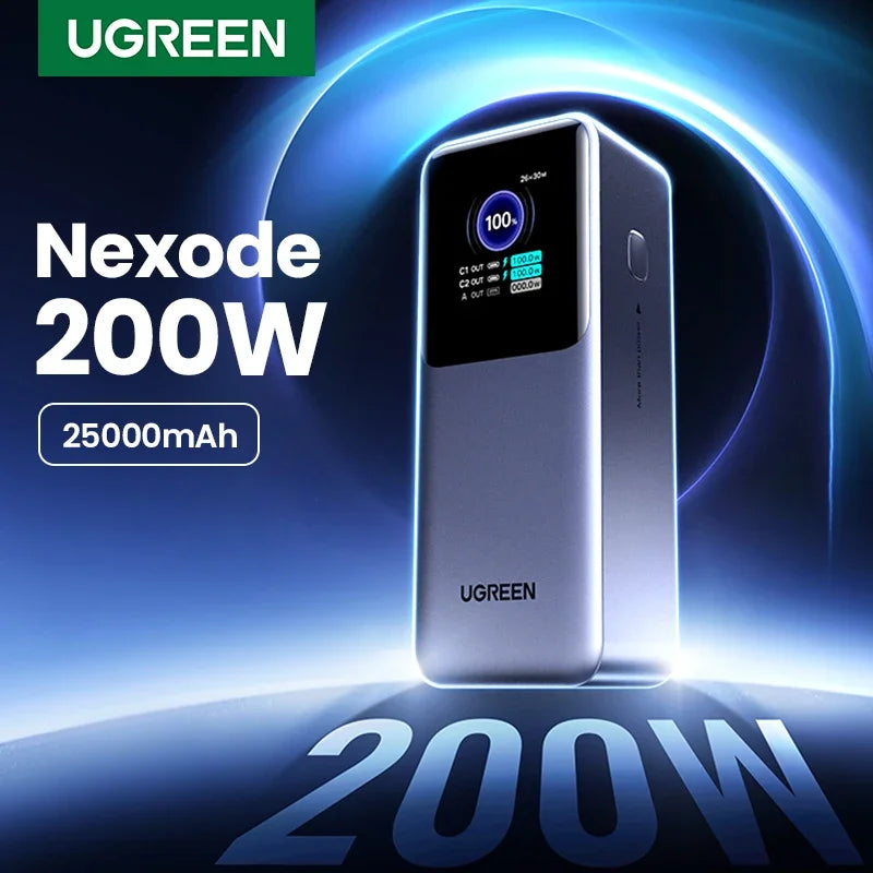UGREEN Nexode 200W — מטען נייד פרימיום 25,000mAh | תצוגה חכמה · USB-C PD