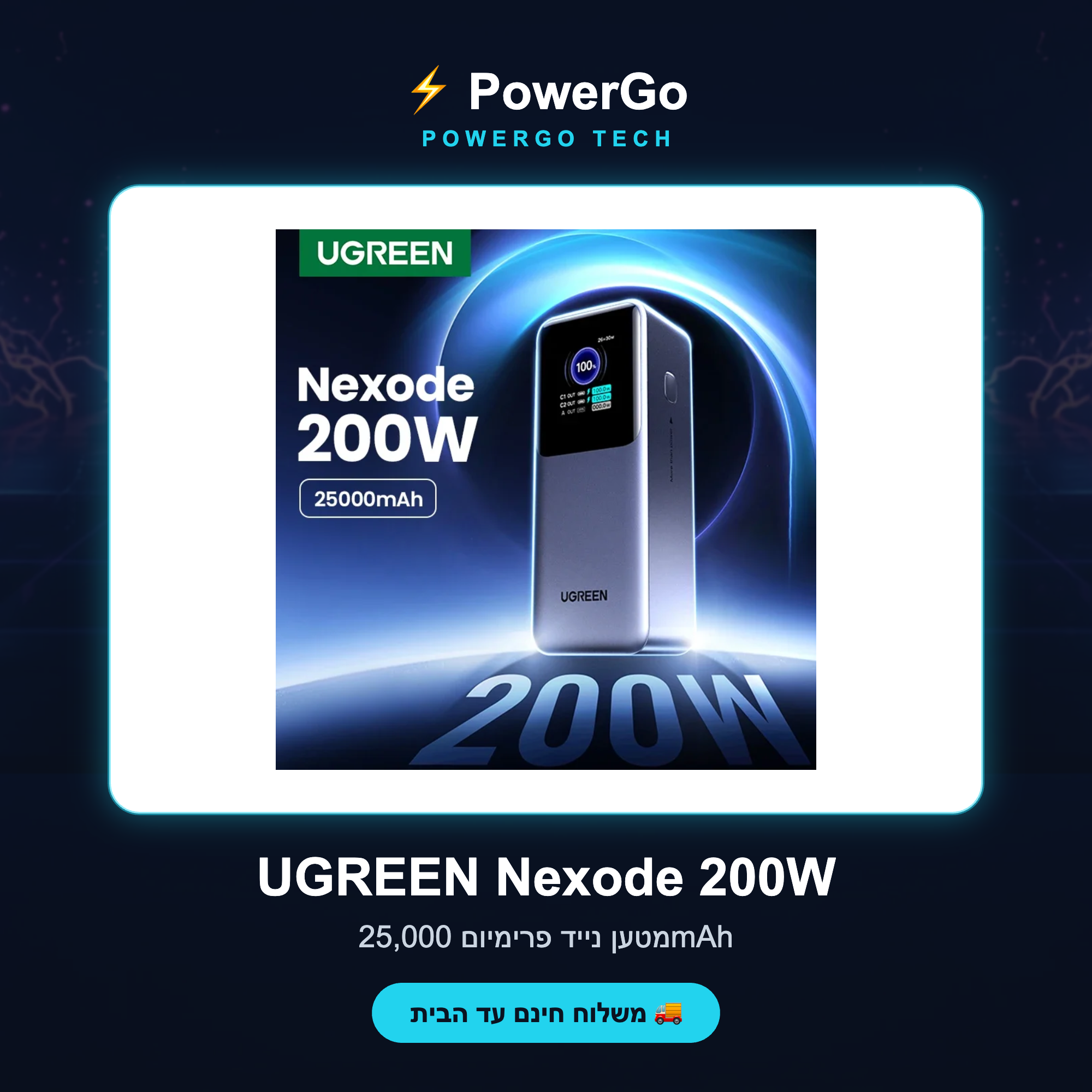 UGREEN Nexode 200W — קאבר PowerGo